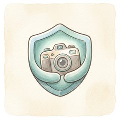 破損補償を表す盾とカメラのアイコン